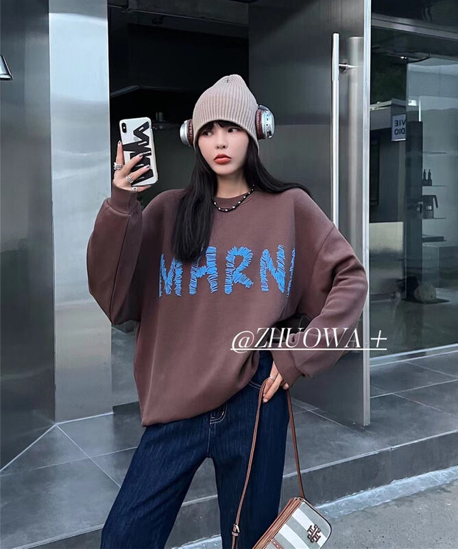 New in autumn! [Strictly selected by buyers - Zhuowa] Front and rear printing ins round neck loose sweater 5066# CL