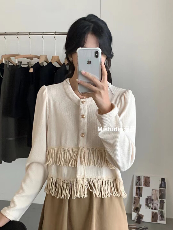 Autumn is new! [MSTUDIO Mansha] Korean texture stitching tassel breasted short shirt y6985# HBX