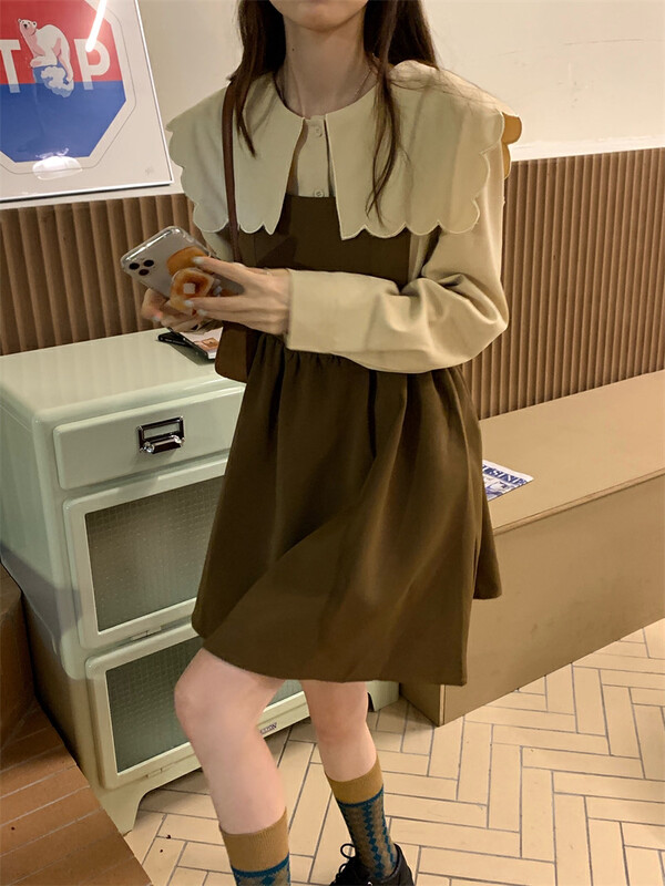 New in early autumn! [Timely rain] Korean style ins retro sweet design navy lapel loose all-match shirt 44175# WPL