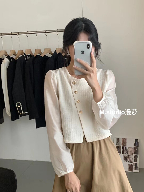 New in autumn! [MSTUDIO Mansha] oblique button all-match fashion shirt c1061# HBX