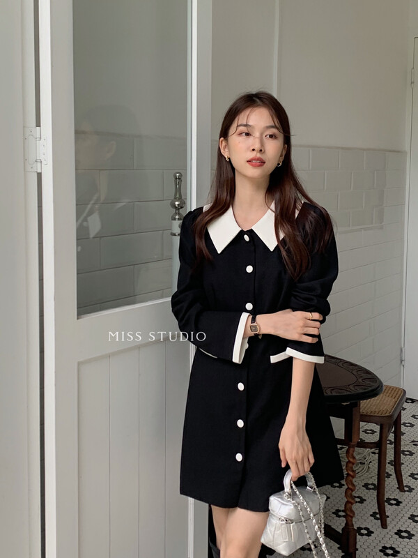 [MISS Mi Sijia] Korean style contrast color stitching temperament Xiaoxiang dress L6722