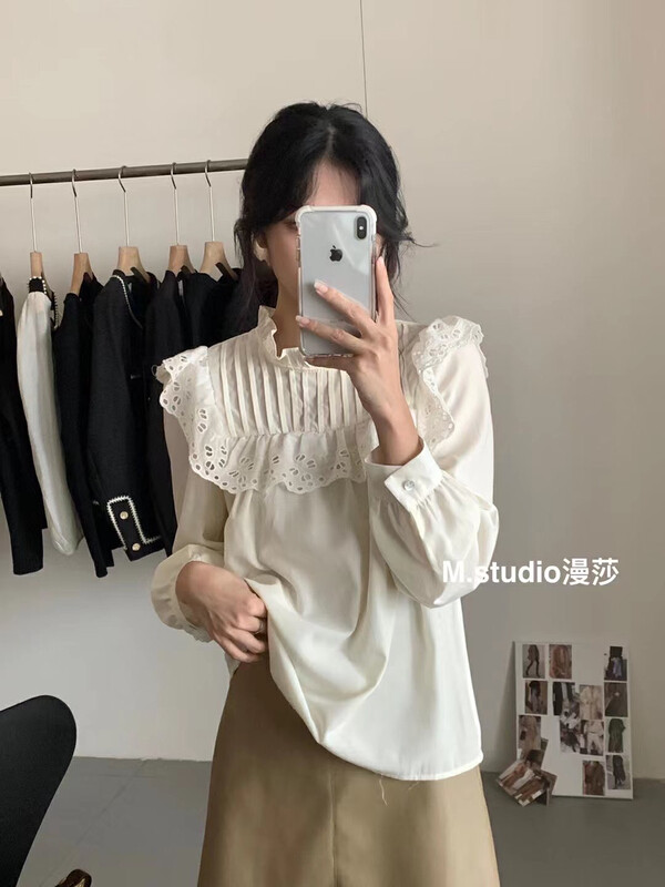 New in autumn! [MSTUDIO Mansha] Embroidered lace stitching shirt c1063# HBX