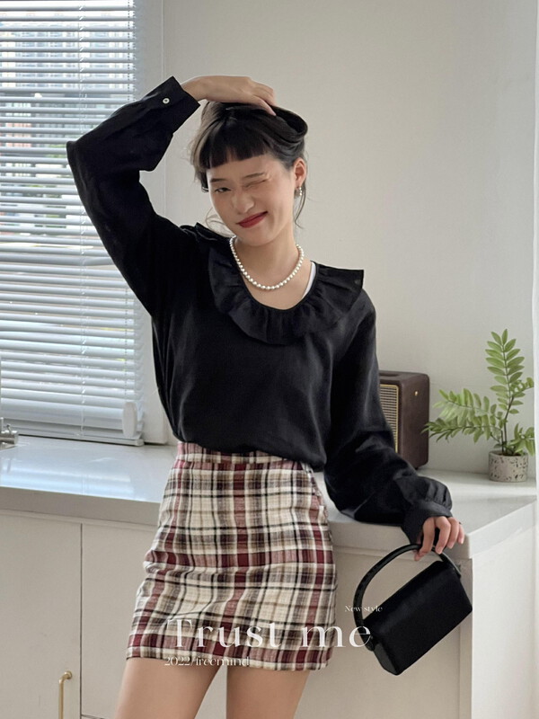 【TRUSTME】Simple round neck ruffle design shirt (pure linen) 40115# JHY