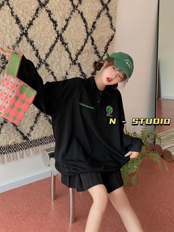 New for Autumn! [N] Embroidered Earth Print Fashion Versatile Sweater Q123# WTT