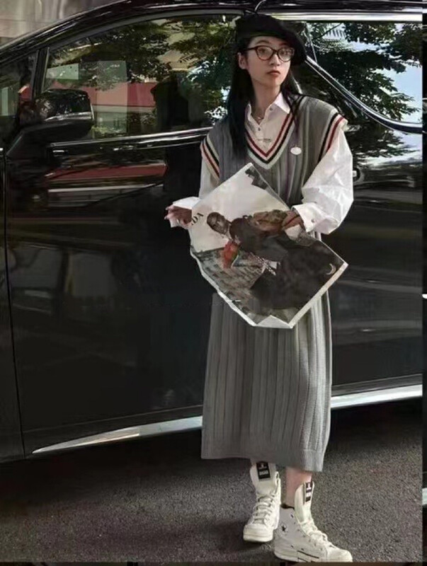 New in autumn! [MI] Simple embroidery color matching loose vest dress 1438# PCZ
