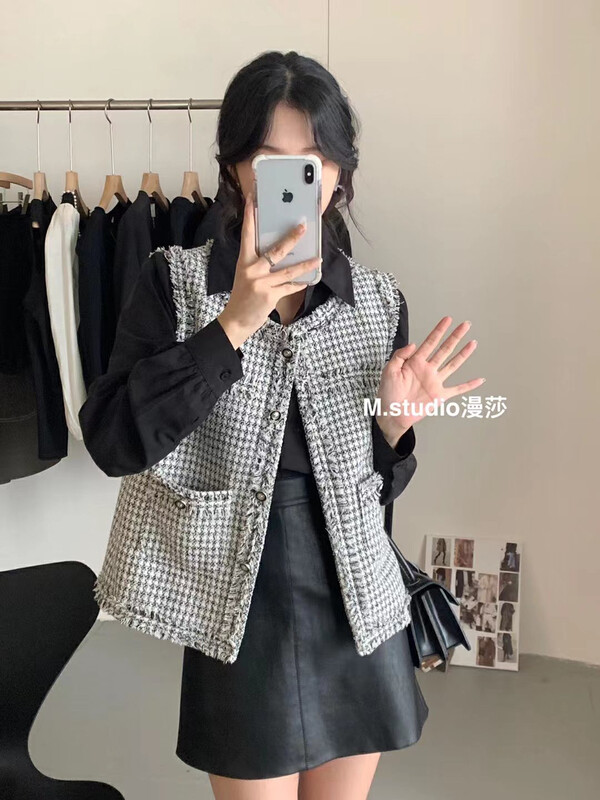 New in autumn! [MSTUDIO Mansha] Houndstooth Small Fragrance Vest c1081# HBX