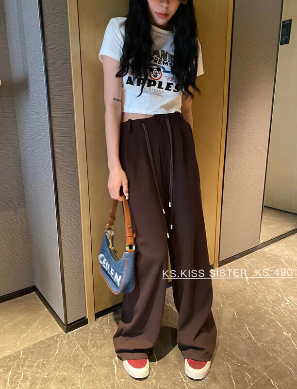 New in early autumn! [KS] Solid color straight tube comfortable and thin loose casual pants (with waist rope) 22231# CQW