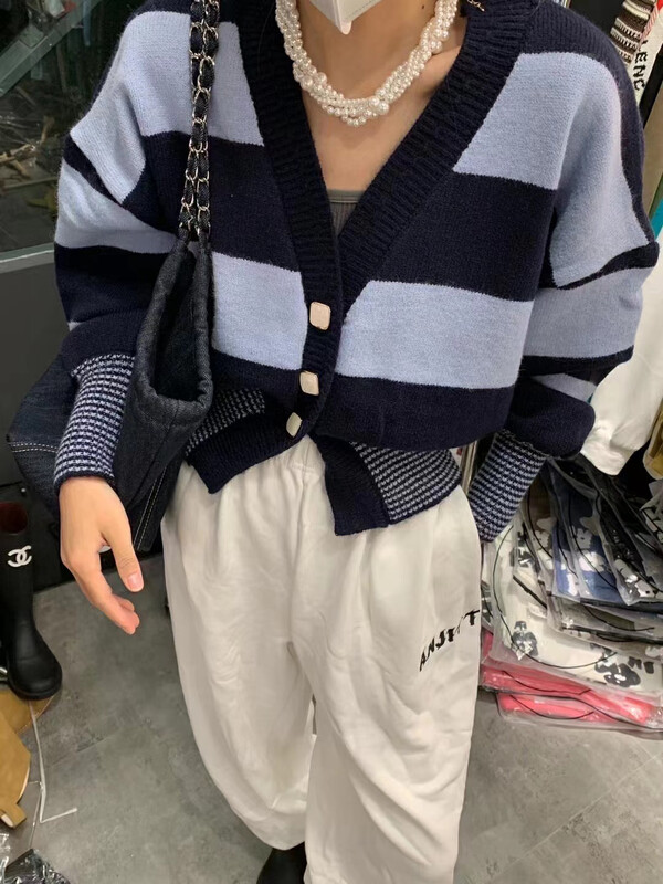 New in autumn!  【MI】Fashionable Colorblock Striped Knit Cardigan 1546# PCZ