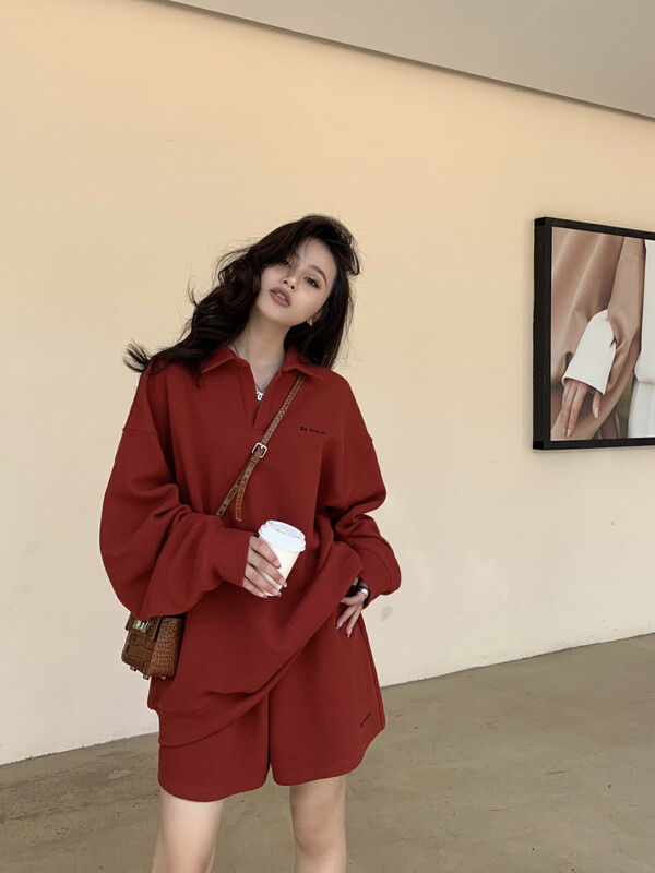 【11AN】Retro Loose Embroidery Polo Suit A6917