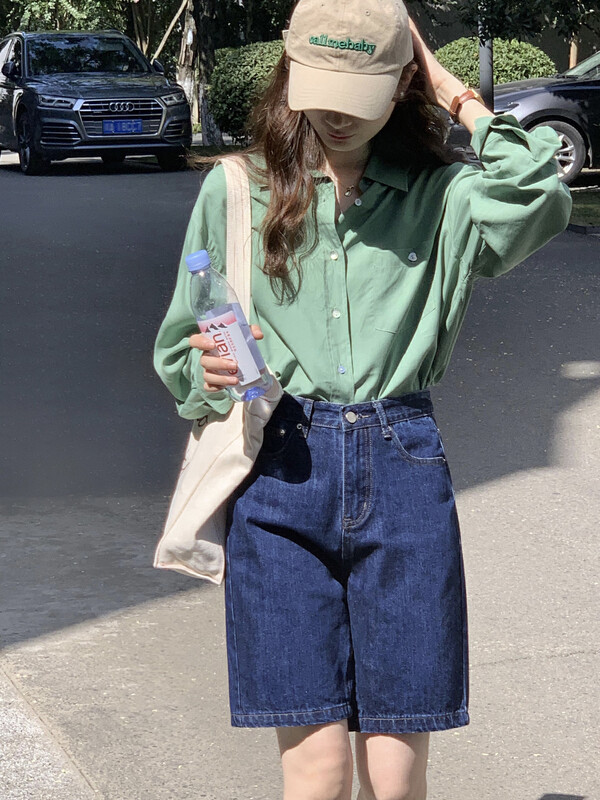 New in early autumn!【T.G】Fashion casual simple and versatile five-point denim shorts 18188# CLS