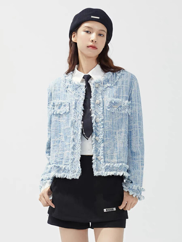 New in autumn! [KIKI STUDIO] Hong Kong-style old washed denim jacket 6761# HJY