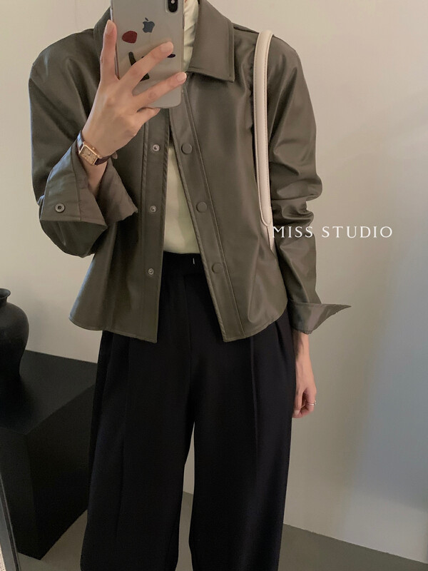 【MISS】Korean solid color simple leather jacket Y8918# FHX