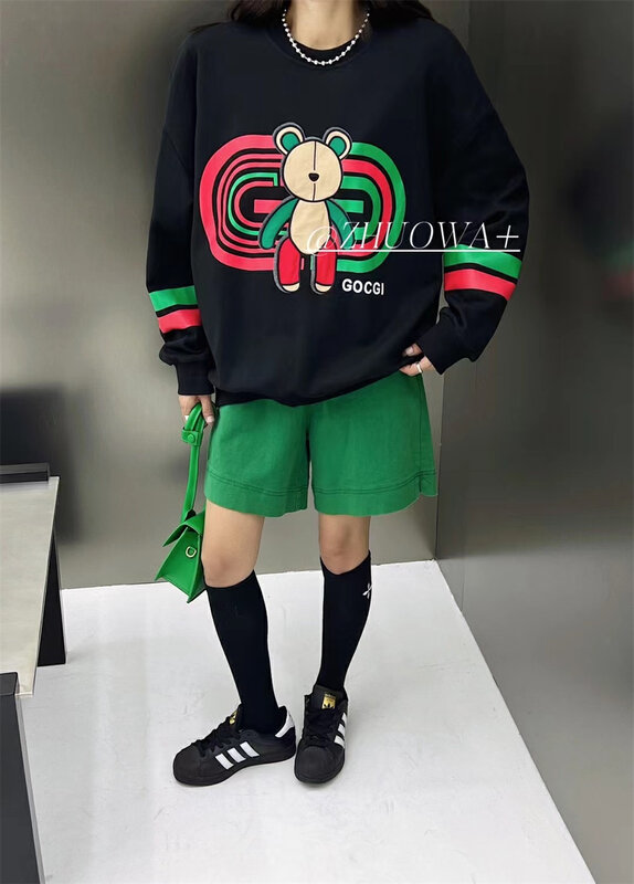New in autumn! [Strictly selected by buyers - Zhuowa] Fashionable contrasting color bear print ins loose sweater 5073# CL