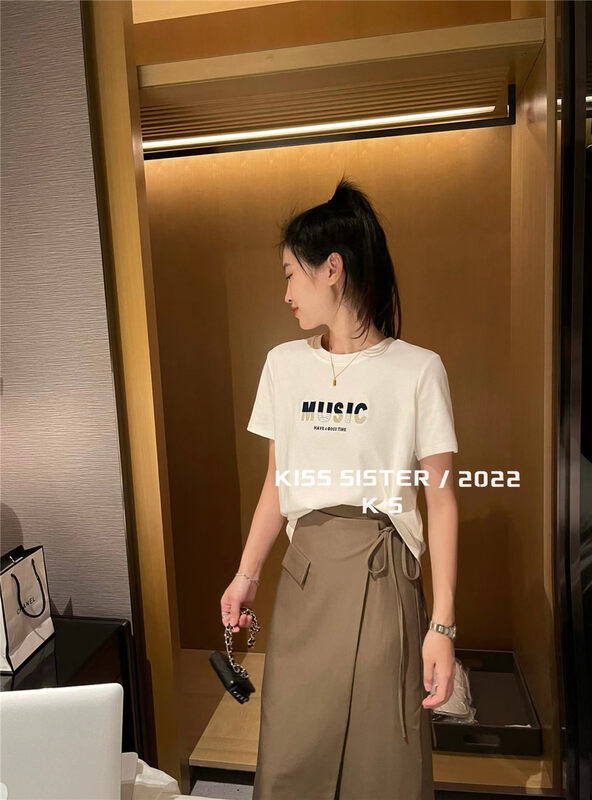 Original price 62.04! [KISS SISTER] Personalized letter all-match casual short-sleeved T-shirt 22Y9622# CQW