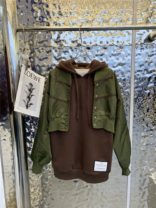 New in autumn! [Yairou] Labeled hooded sleeveless sweater + textured short coat two-piece suit 2759# GYJ