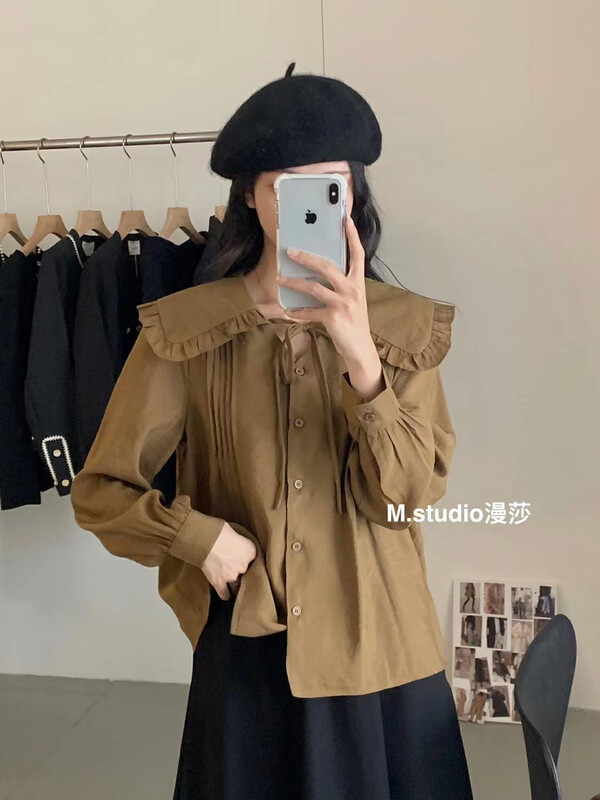 New in autumn! [MSTUDIO Mansha] Korean version of the large lapel shirt with straps y6915# HBX