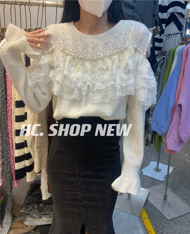 New in autumn! [Korean C home] Little woman round neck off-shoulder warm sweater 22026# PCZ