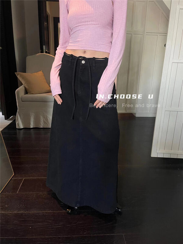 Autumn is new!【IN.CHOOSE U】Korean high waist slim denim skirt (with waist rope) 67272# CQW
