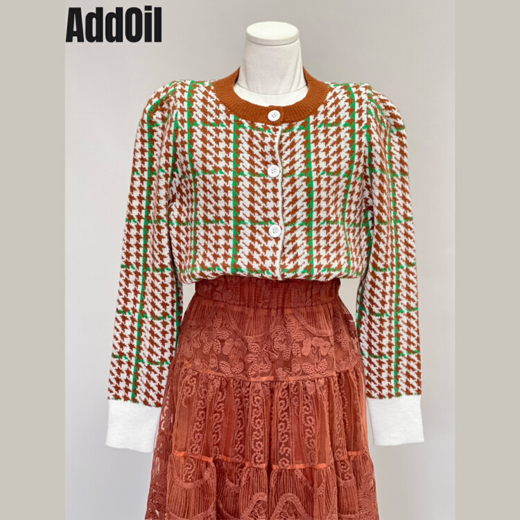 New in autumn! [ADDOIL] Retro houndstooth all-match warm sweater 6136-1# ZXL
