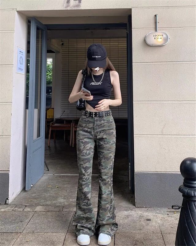 New in early autumn! [Yairou] Camouflage Micro-Flare Straight Jeans 2191# GYJ