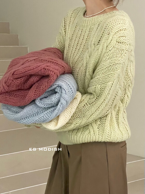 New in autumn!【ES MODISH】Korean style temperament twist warm sweater BL1900# CQW