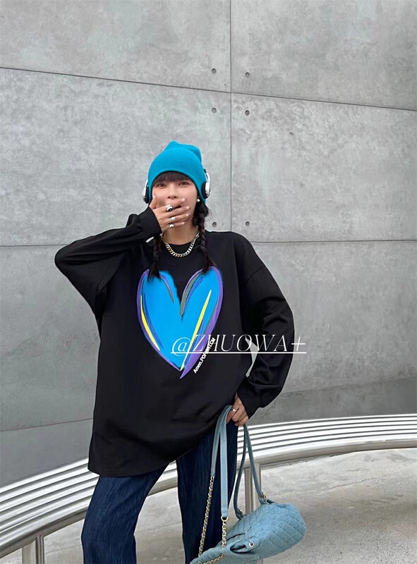 New in autumn! [Strictly selected by buyers - Zhuowa] Fashionable ins style love print loose long-sleeved T-shirt 2275# CL