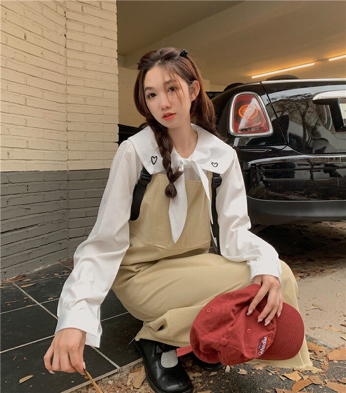 Autumn is new! [Timely rain] Korean style ins design sense doll collar embroidery slim lapel shirt 46529# WPL