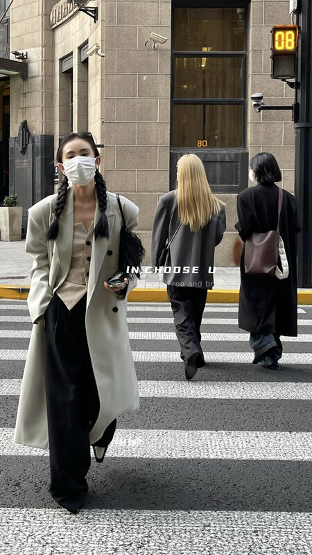 New in autumn!【IN.CHOOSE U】Temperament double-breasted loose mid-length coat 66335# CQW