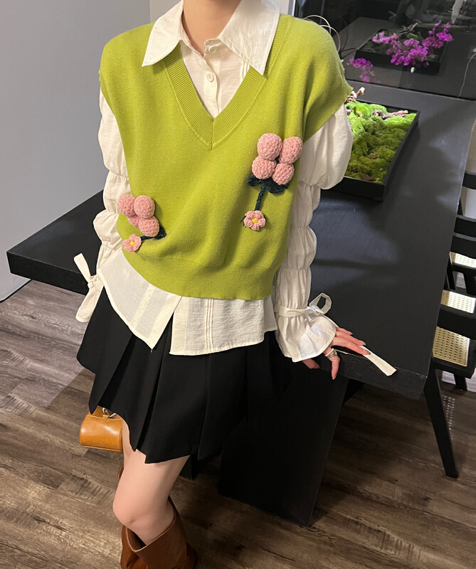 New in autumn!  【FEIMAO（YIMAO）】Sweet contrasting jacquard pullover knitted vest Z-5112# LSL