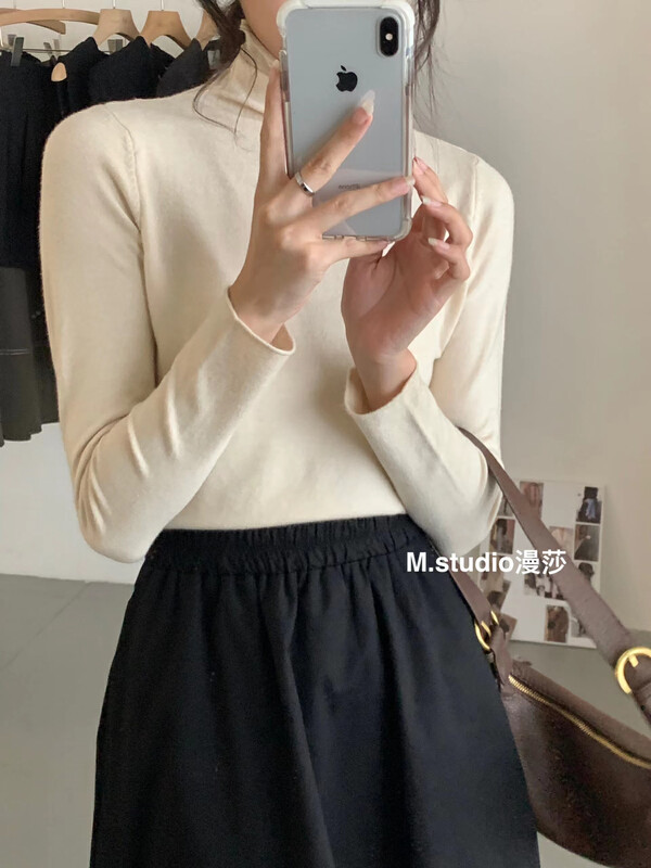 Autumn is new! [MSTUDIO Mansha] solid color slim turtleneck bottoming shirt m909# HBX