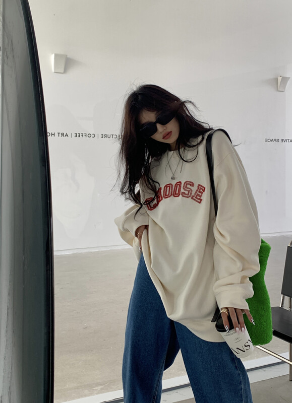 [11AN] Letter Beads Toothbrush Embroidered Loose Sweater A6883