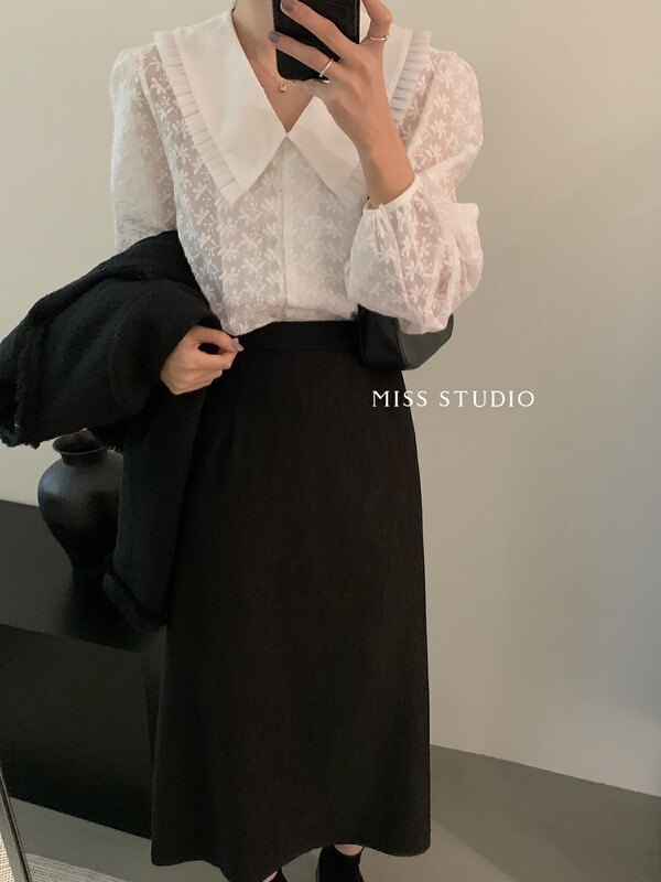 [MISS Mi Sijia] Korean lace edge temperament jacquard embroidery shirt F2328