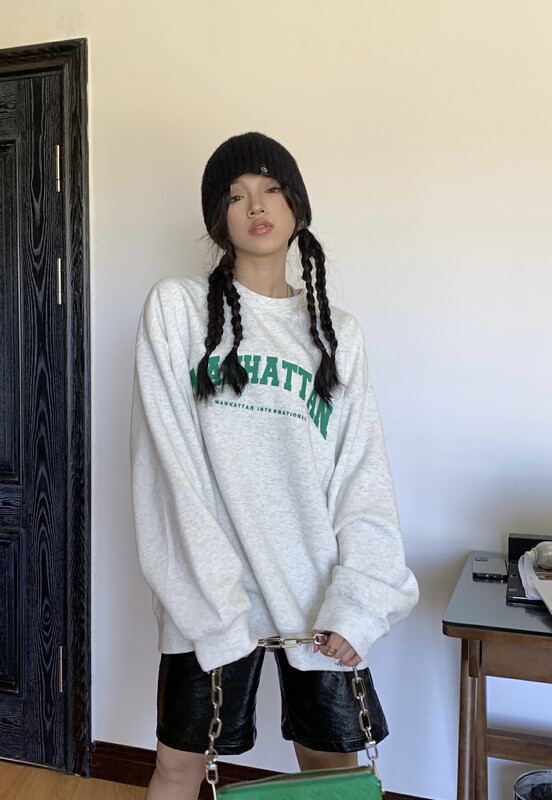 [11AN] Simple split cotton embroidered sweater A6973