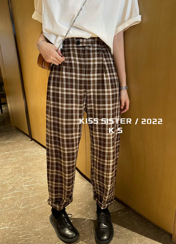 【KISS SISTER】Classic plaid loose all-match casual pants 22A9619