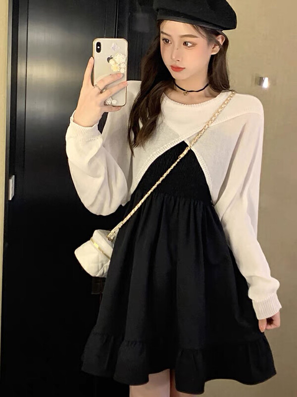 【KIKI STUDIO】Early autumn new style suspender dress + irregular knitted sweater suit 6461# HJY