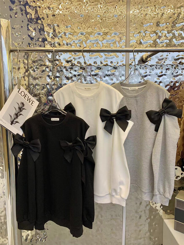Autumn is new! [Yayiro] digging shoulder sleeve bow sweet sweater (with detachable bow) 2637# GYJ