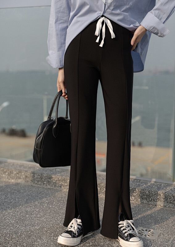 New in autumn!【KIKI STUDIO】Simple and loose slit elastic waist casual pants 6696# HJY