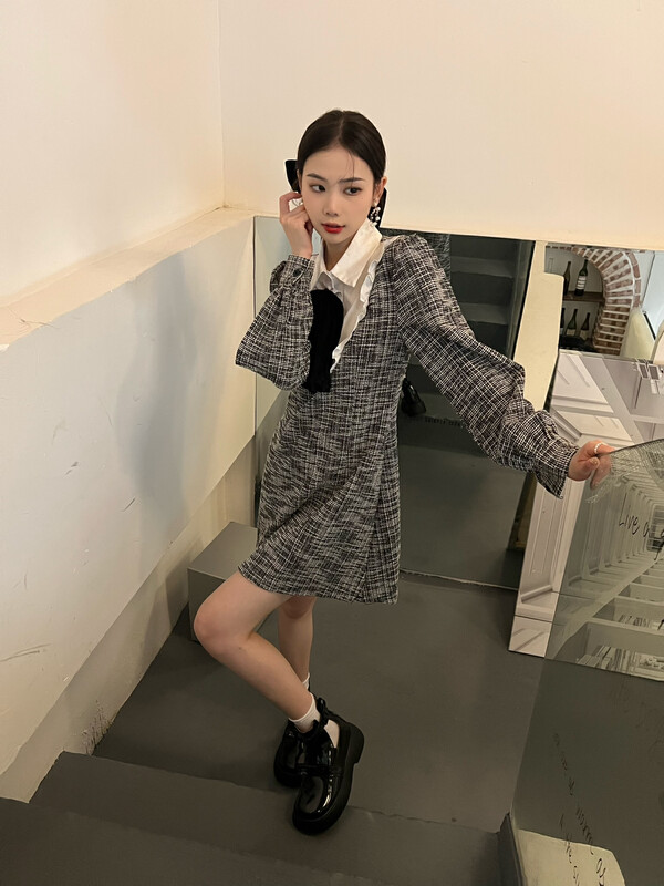 New in early autumn!【FEIMAO（YIMAO）】Korean fashion small fragrance dress (with detachable bow tie) YM-8328# LSL