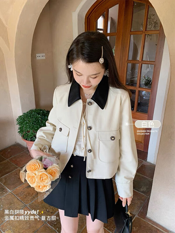 New in autumn!  【KIKI STUDIO】Casual Simple Motorcycle Metal Buckle PU Leather Short Jacket 6563# HJY
