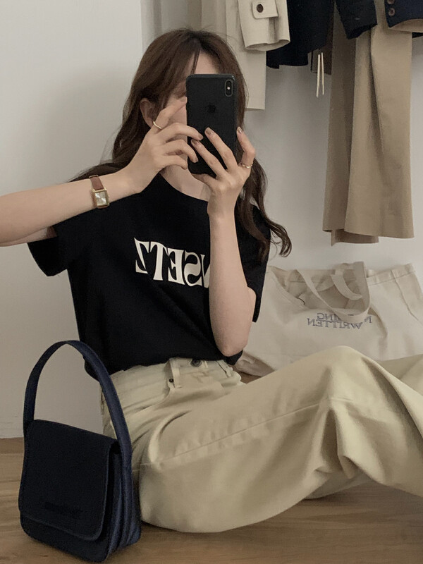 New in early autumn! [T.G] Letter printed loose short-sleeved T-shirt 18275# CLS