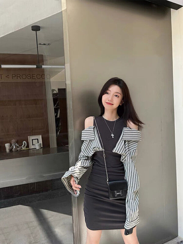 New in autumn!【KIKI STUDIO】Korean fashion fake two-piece dress 6646# HJY