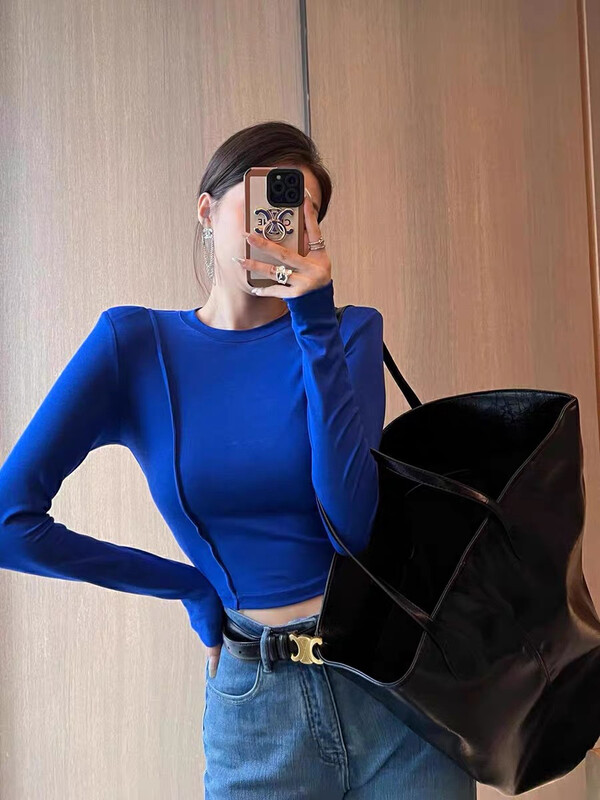 New in autumn!【KIKI STUDIO】Simple solid color versatile long-sleeved T-shirt 6732# HJY