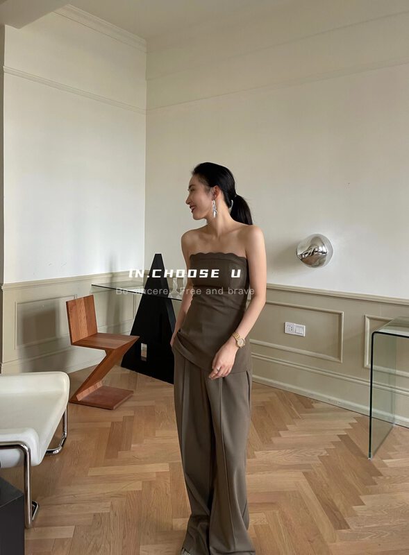 Autumn is new! [IN.CHOOSE U] textured tube top vest + loose trousers two-piece suit 66353# CQW