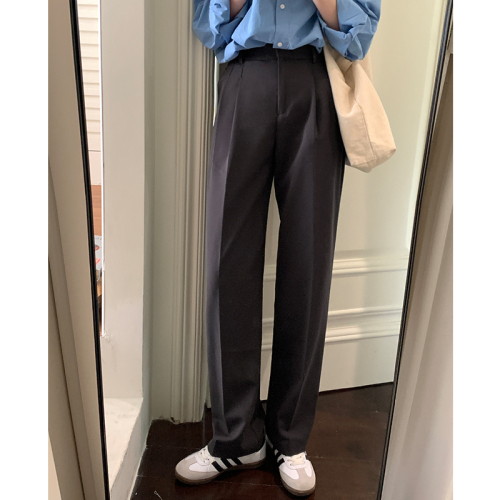 Real shot autumn gray suit pants women's niche casual straight-leg pants are thin and droopy small man mopping pants women