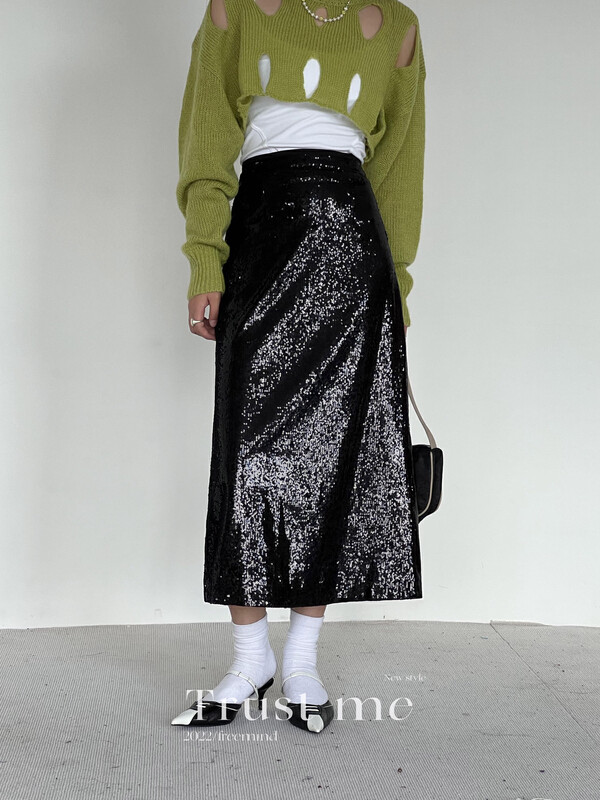 【TRUSTME】Fashionable sequined back slit skirt 40126# JHY