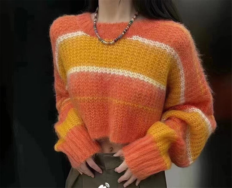 New in autumn! [Korean C home] striped pullover short warm sweater 0576# PCZ