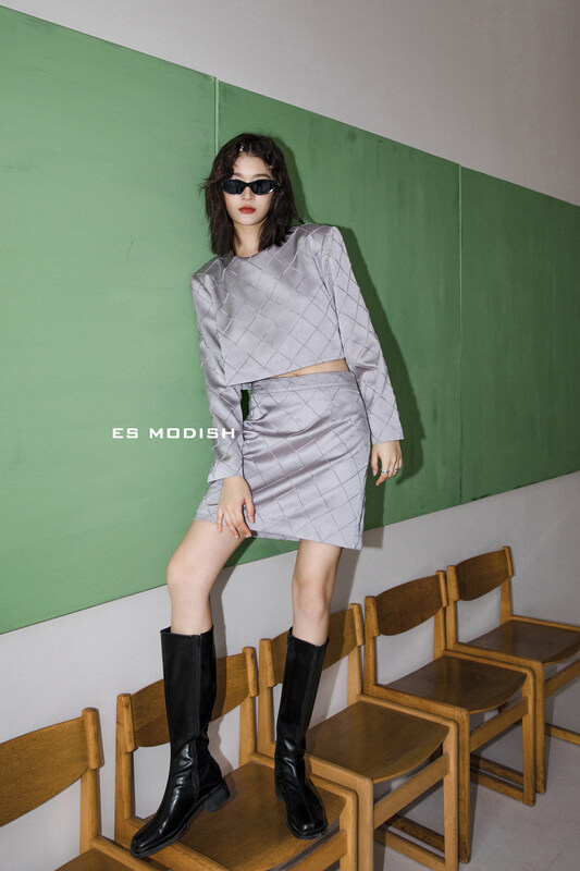 New in early autumn!【ES MODISH】Urban style casual checkered skirt + Xiaoxiang style high street top suit SET1773# CQW