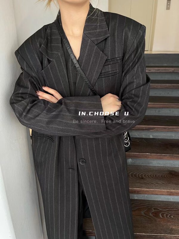 New in autumn! [IN.CHOOSE U] temperament loose striped long suit 67325# CQW