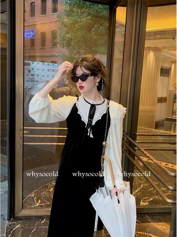 Autumn is new! [N] Lace velvet sleeveless slim dress (sell dress only) Q237# WTT