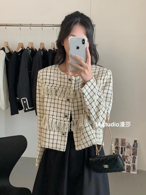 Autumn is new! [MSTUDIO Mansha] Fashion Xiaoxiang Plaid tassel short coat (only short coats are sold) y6920# HBX